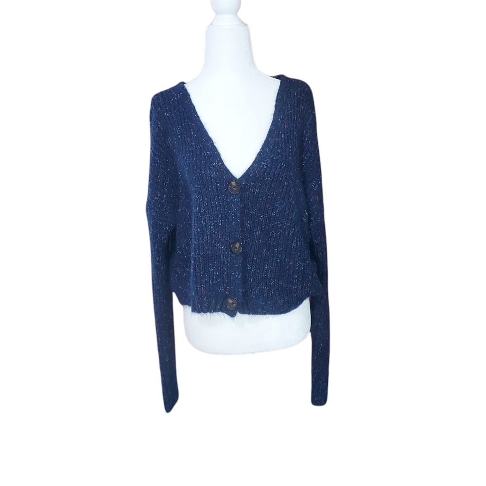 Wild Fable L Sweater Button Front Cardigan Knit Blue Sweatshirt Top Long Sleeve